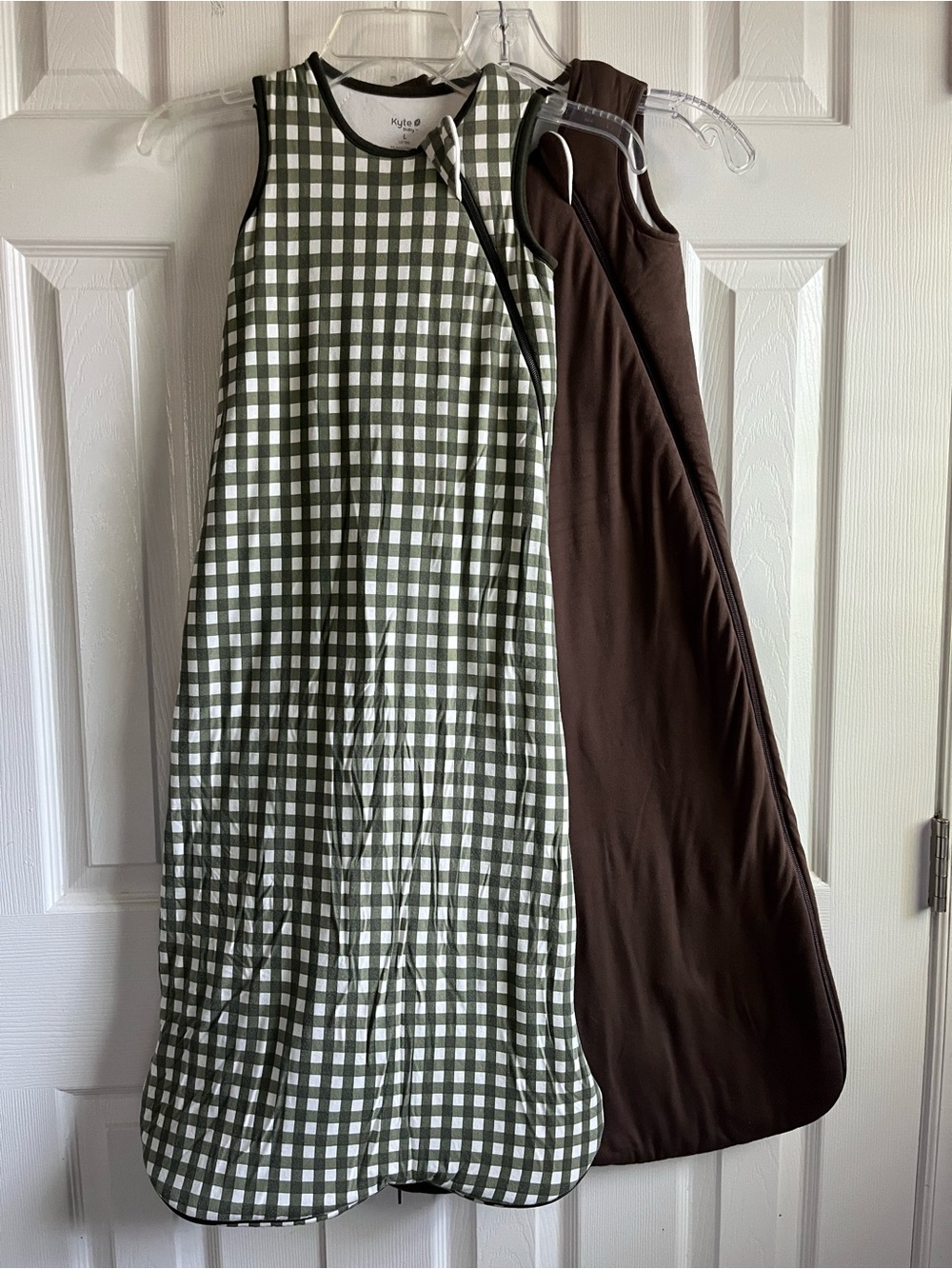 Bundle of 2 Kyte Baby Sleep Bags Sack Brown & Green Check Large 1.0 TOG, 2.5 TOG